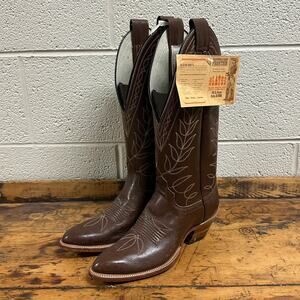 New Olathe Deadstock Western Riding Boots Mens Sz 6.5B Brown Leather Embroidered